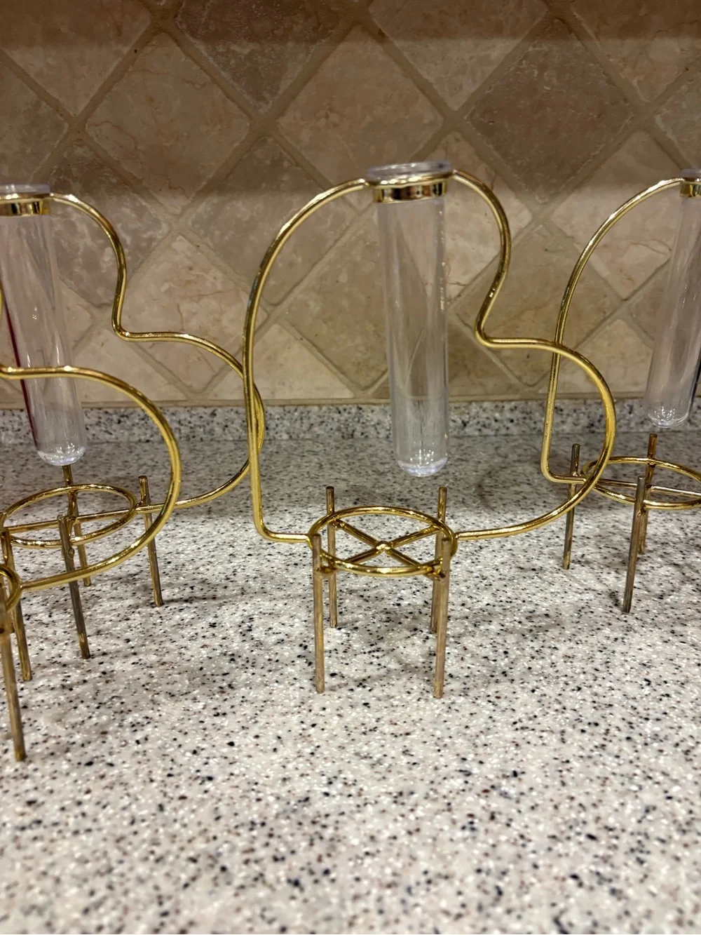 Target Bullseye Gold Tone Heart Shaped Plant Propagation Tube Vase Holder 5 pc